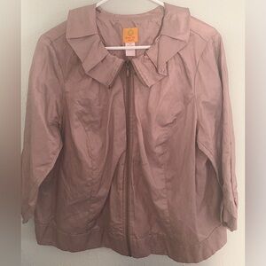 Ruby RD/16 W/Peplum Taffeta like. Zipper closure ruffled neckline/sleeves.